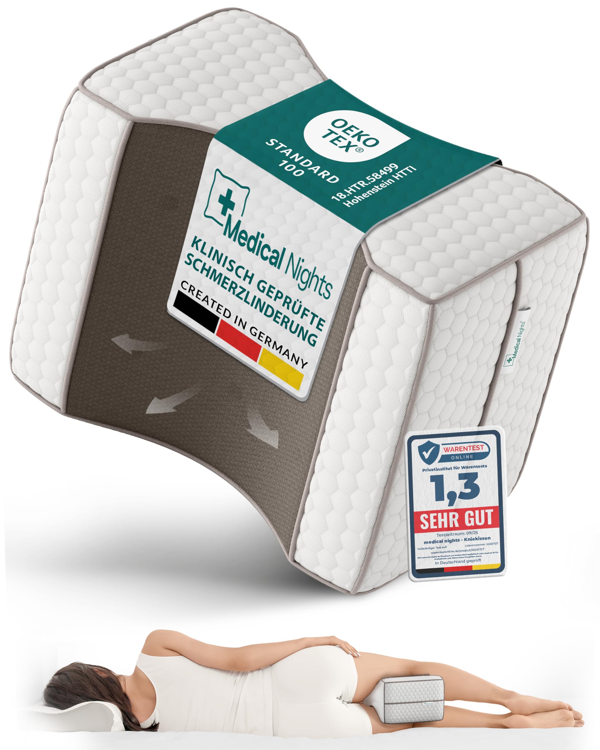 Kniekissen für Seitenschläfer – Orthopädisches Beinkissen medizinisch inspiriert, zur Entlastung von Hüfte, Rücken & Knie | Ergonomisches Memory Foam Kissen mit Anti-Rutsch-Design.