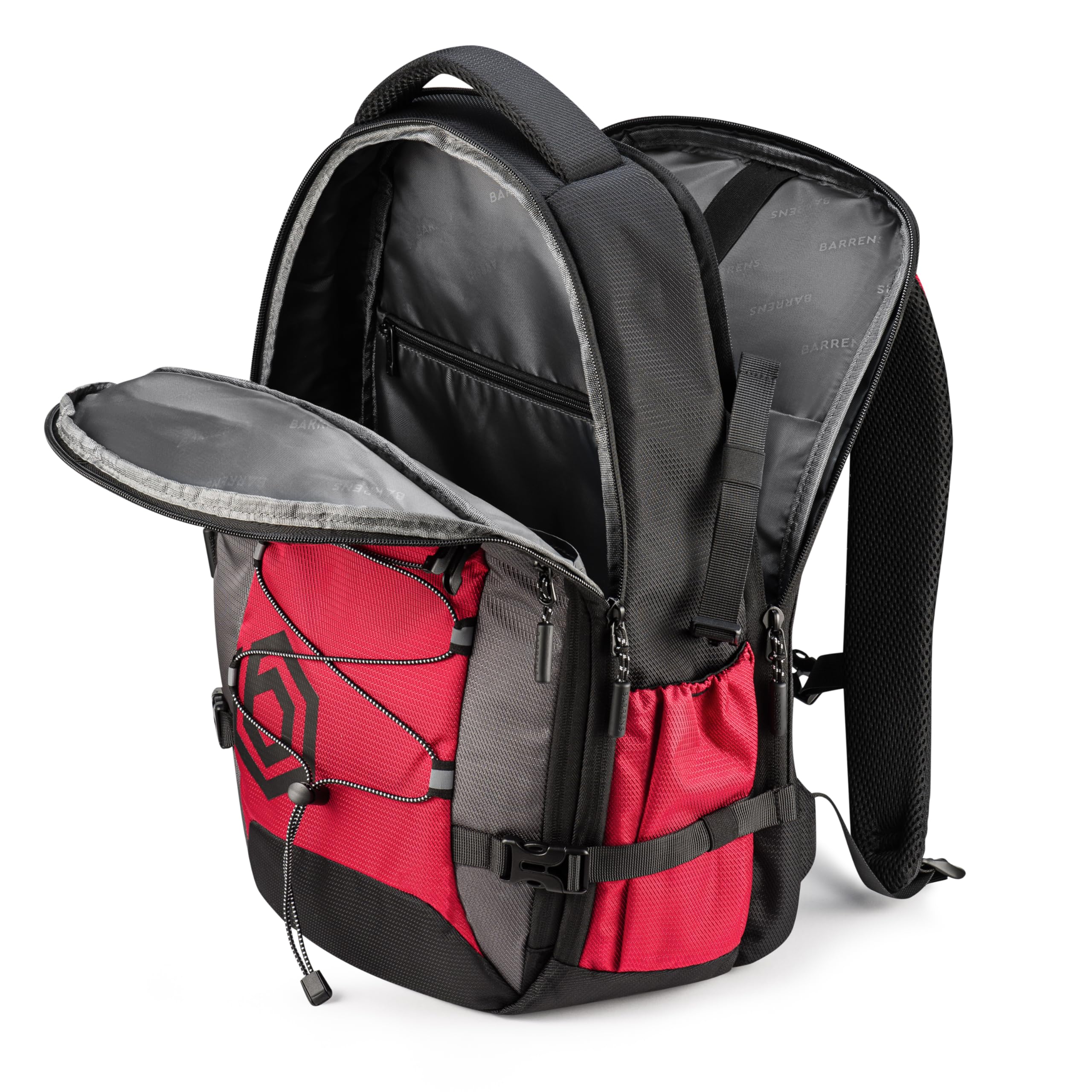 BARRENS Sac à dos de randonnée pour homme et femme - Étanche - 29 l - Avec compartiment pour ordinateur portable 15,6" - Pour le sport d'affaires, Rouge avec des accents noirs, Mittelgroße