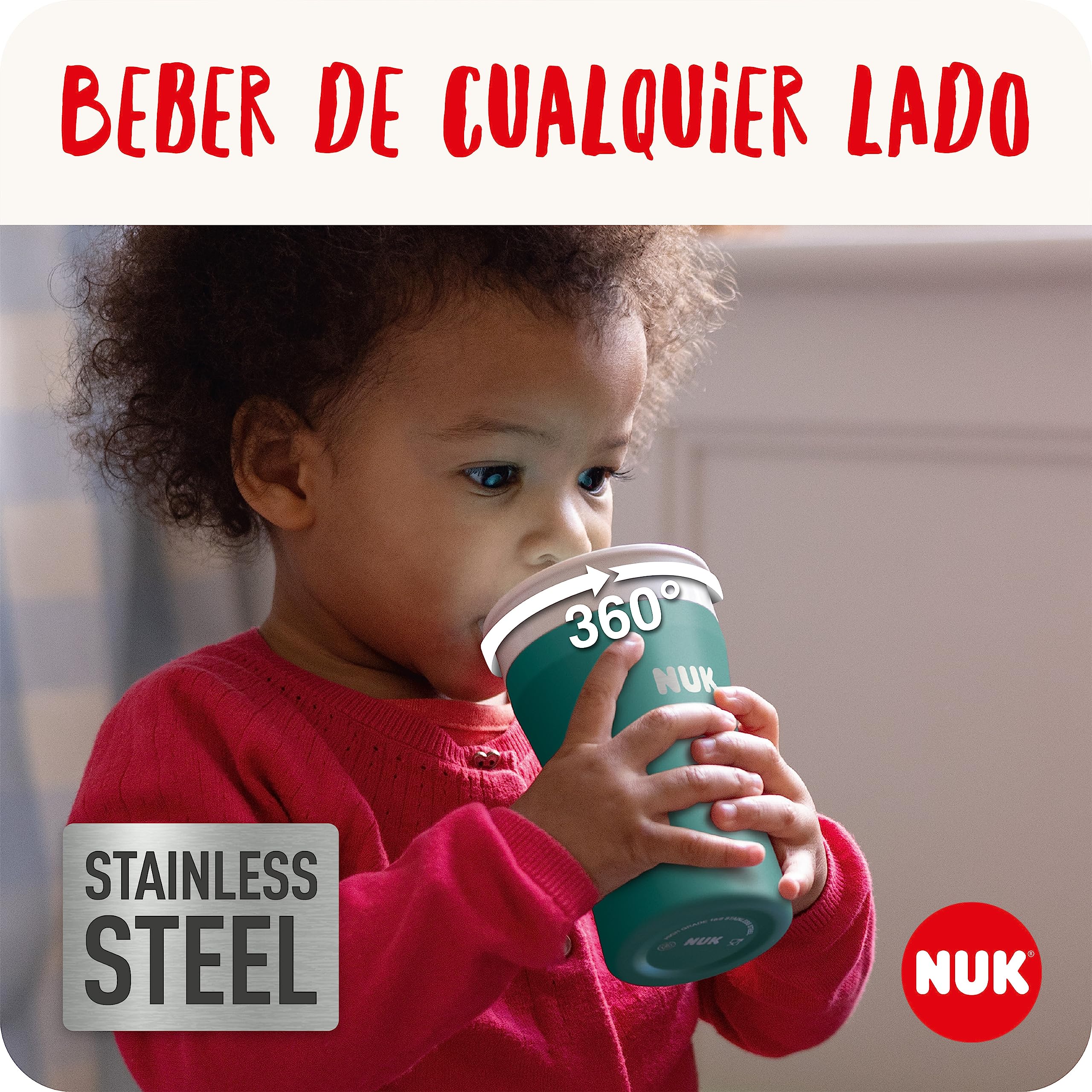 NUK Magic Cup vaso aprendizaje bebe de acero inoxidable | +8 meses | 230 ml | Borde a prueba de derrames de 360° para beber desde cualquier lado | A prueba de fugas | Azul