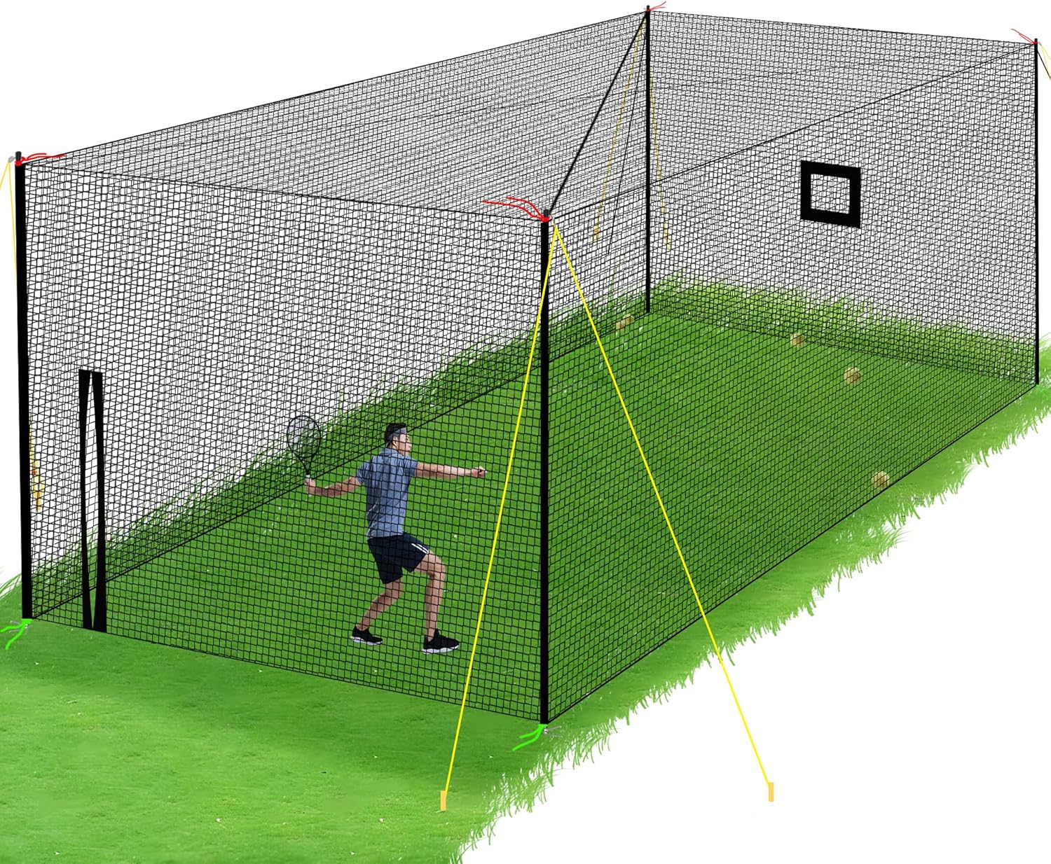 Upgraded Baseball Batting Cage Net and Metal Frame, 22x12x8FT Baseball & Softball Cage Nets with Steel Poles Frame, Portable Enclosed Batting Hitting Cages for Backyard Training Outdoor
