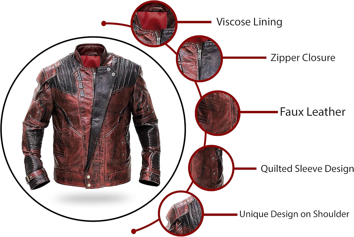 SpazeUp Distressed Red Maroon Leather Jacket Men - Star Superhero Cosplay Costume Jacket Pants