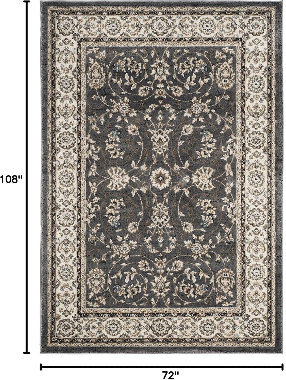 SAFAVIEH Lyndhurst Collection Area Rug - 6' x 9', Grey & Cream, Traditional Oriental Design, Non-Shedding & Easy Care, Ideal for High Traffic Areas in Living Room, Bedroom (LNH340G)