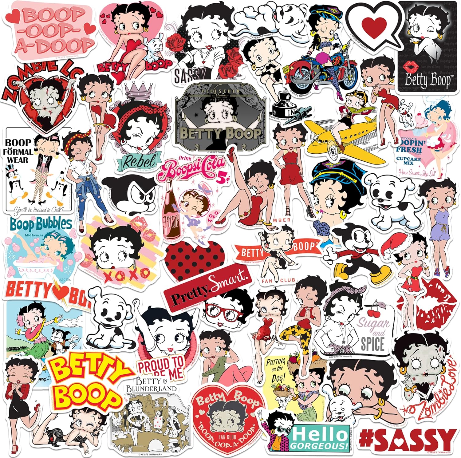 Betty Boop 50ct Vinyl Large Deluxe Stickers Variety Pack – Laptop, Water Bottle, Scrapbooking, Tablet, Indoor/Outdoor