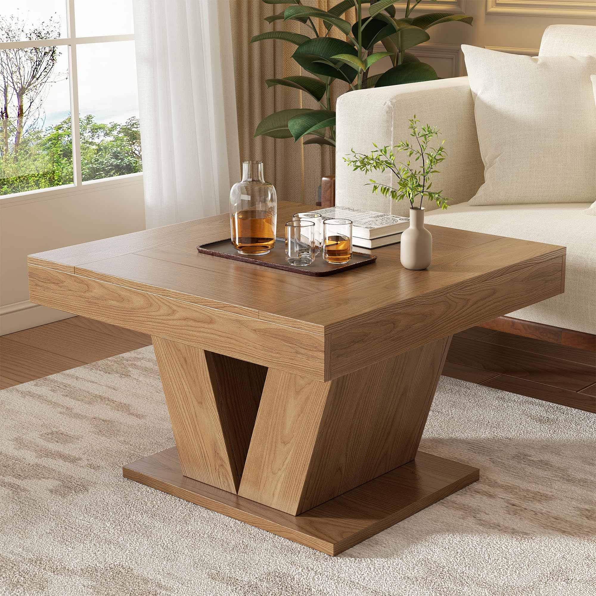 Square Coffee Table Mid Century 31 5 Table for Living Room Modern Rustic Farmhouse Accent Center Table Low