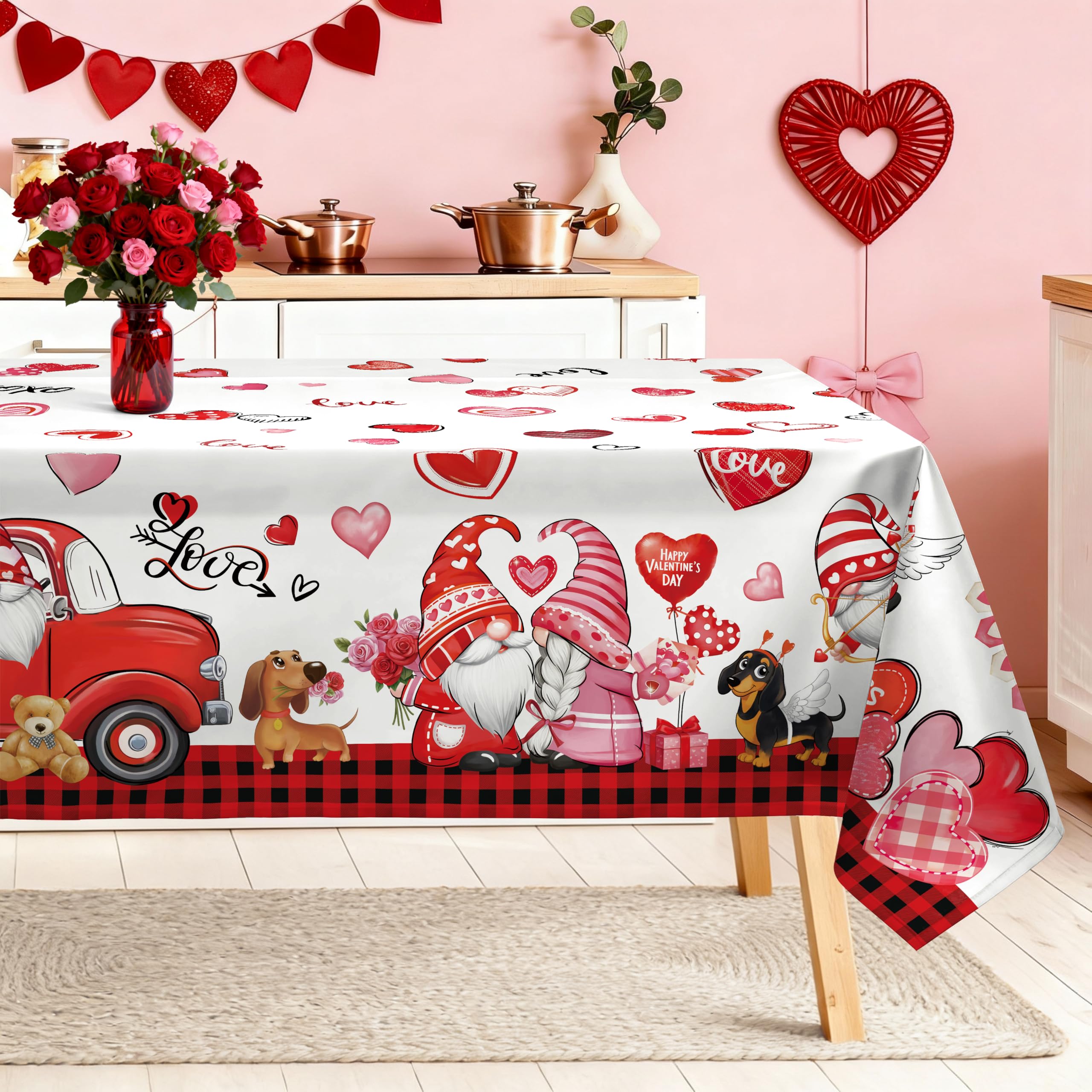 Cadeau pour amant : nappe Valentin GNOME lavable et étanche 152x213 cm