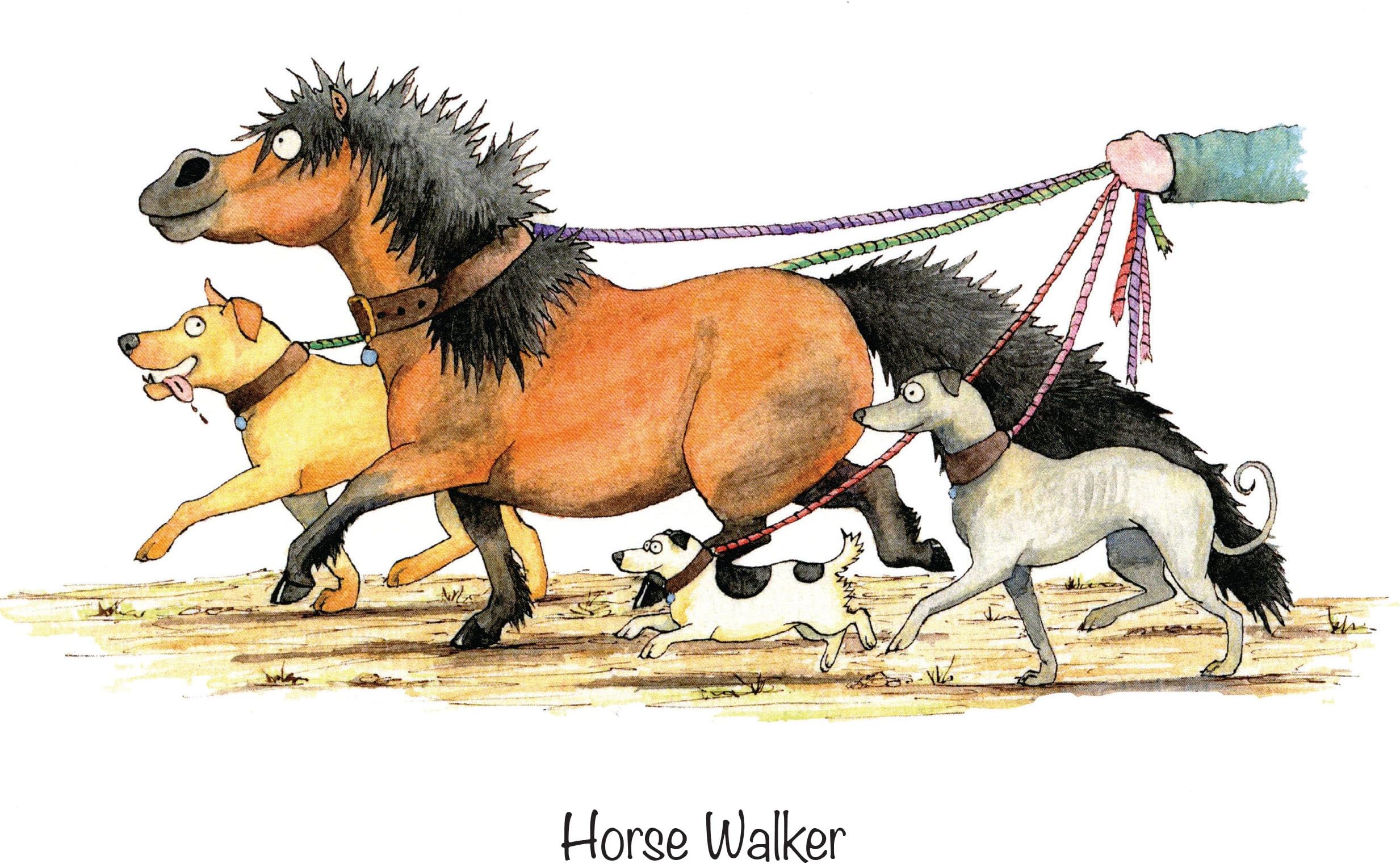 "Horse Walker" Funny Horse and Pony Greeting Card by Alex Underdown