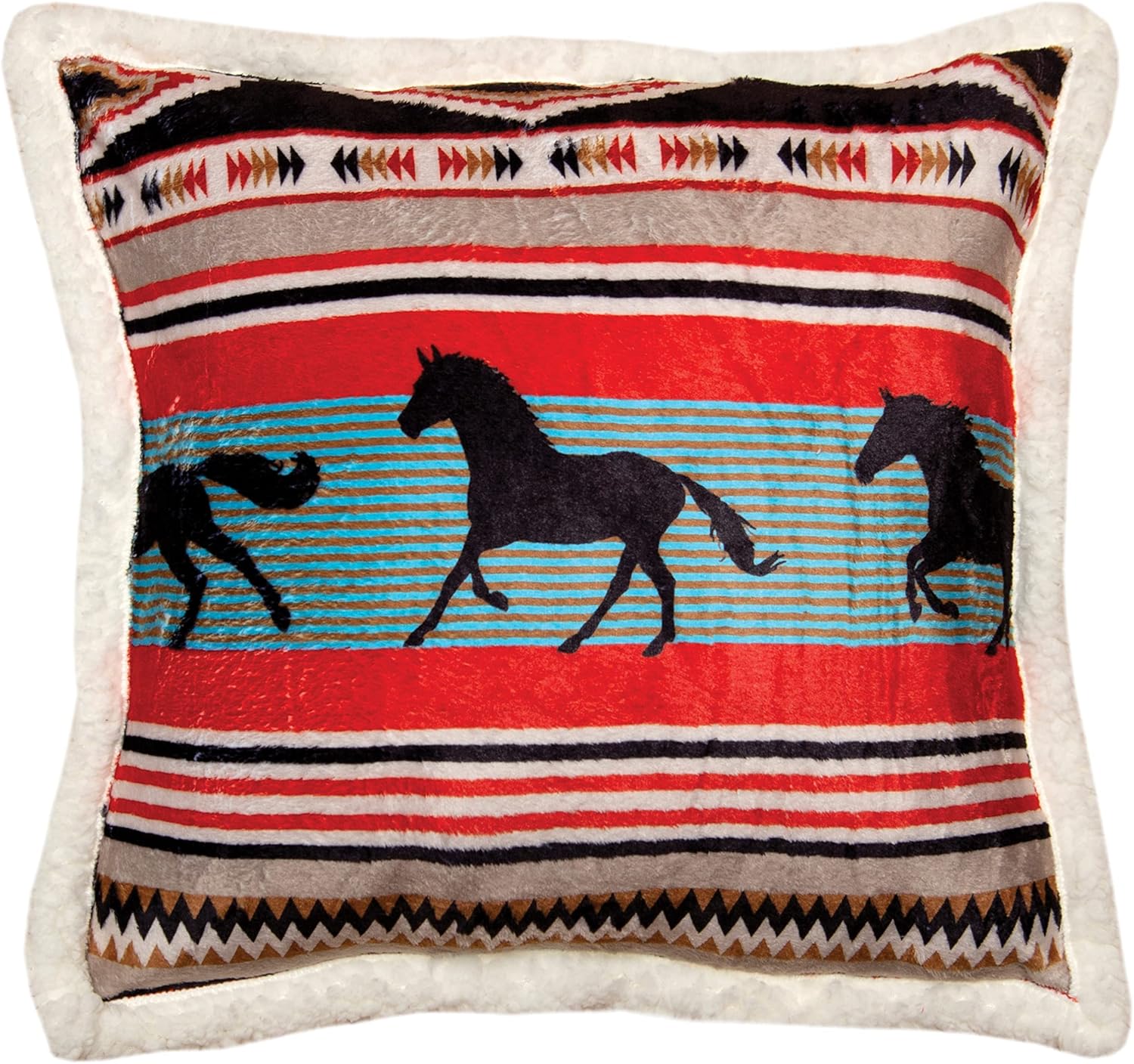 Carstens, Inc. Wrangler Black Stallion Southwestern Plush Sherpa 18" x 18" Throw Pillow, White