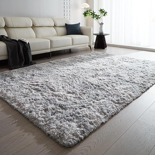 Grozoken Alfombra suave de 3 x 5 pies, esponjosa, de felpa, antideslizante, para mesita de noche, dormitorio, suelo, interior, gris claro