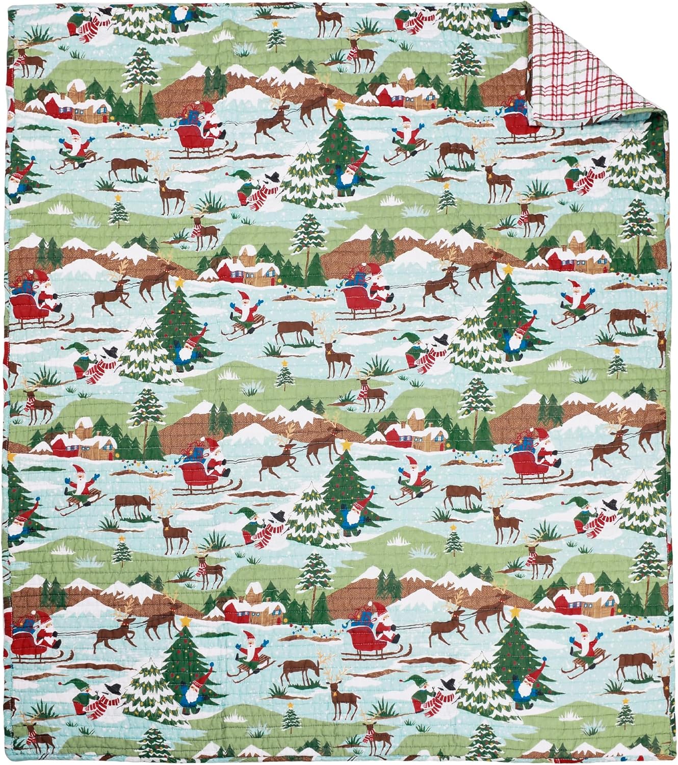 Levtex Home - Merry Mountains - Holiday Throw (50x60in.) - Green White Red Brown - Reversible - Cotton