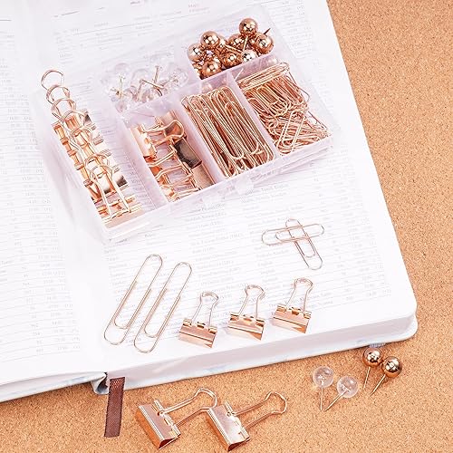 Miniatura 8 de Juego de clips de papel dorados, 160 piezas de suministros de oficina dorados y accesorios con clips dorados y clips grandes para carpetas de papel