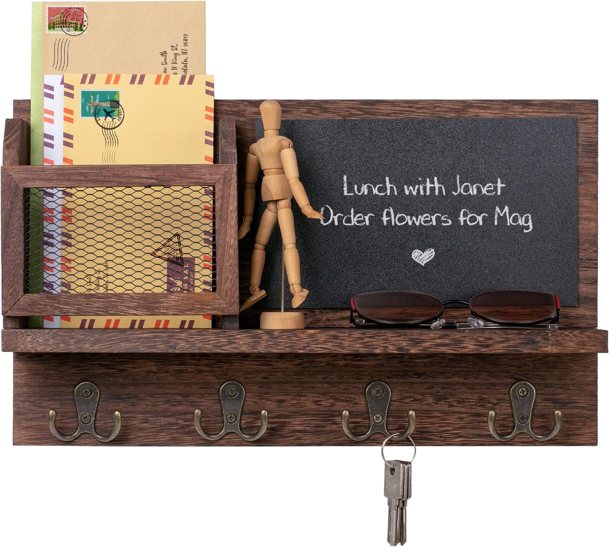 MAKUZO Mail Organizer Wall Mount - Key Holder for Wall - Key Holder for Wall Decorative - Key and Mail Holder - Wall Key Holder - Wall Mount Key Holder