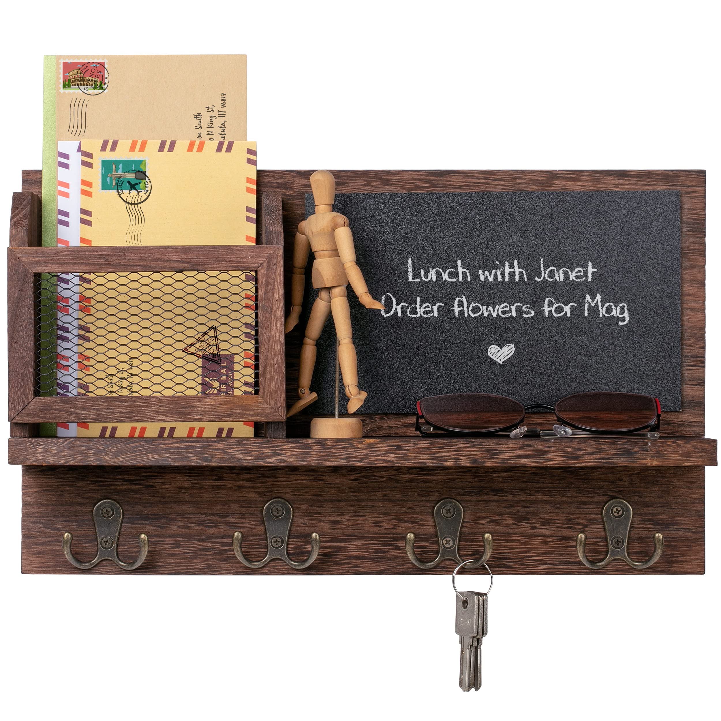 MAKUZO Mail Organizer Wall Mount - Key Holder for Wall - Key Holder for Wall Decorative - Key and Mail Holder - Wall Key Holder - Wall Mount Key Holder