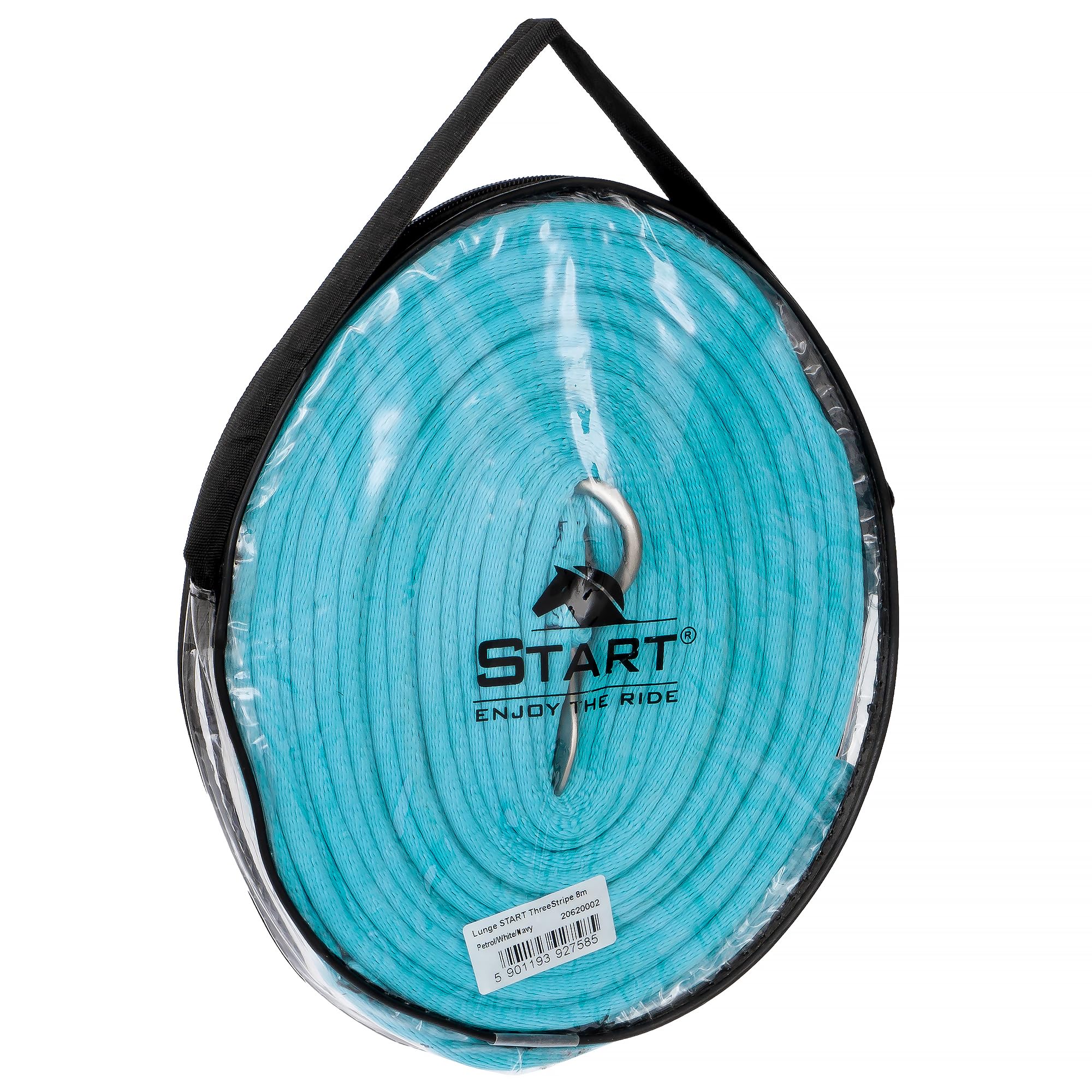 Start Guinzaglio Equitazione - Guinzaglio Cavallo 8m in Nylon - Softlonge con Cinturino da Polso & Moschettone - Guinzaglio Antiscivolo per Cavallo (Petrolio/Bianco/Blu Scuro)