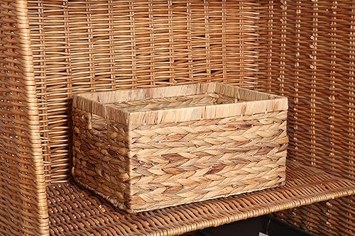 Miniatura 4 de Cestas de almacenamiento de jacinto de agua tejidas rectangulares con asa interior para estantes, baño, cocina, escritorio de oficina (estilo A)