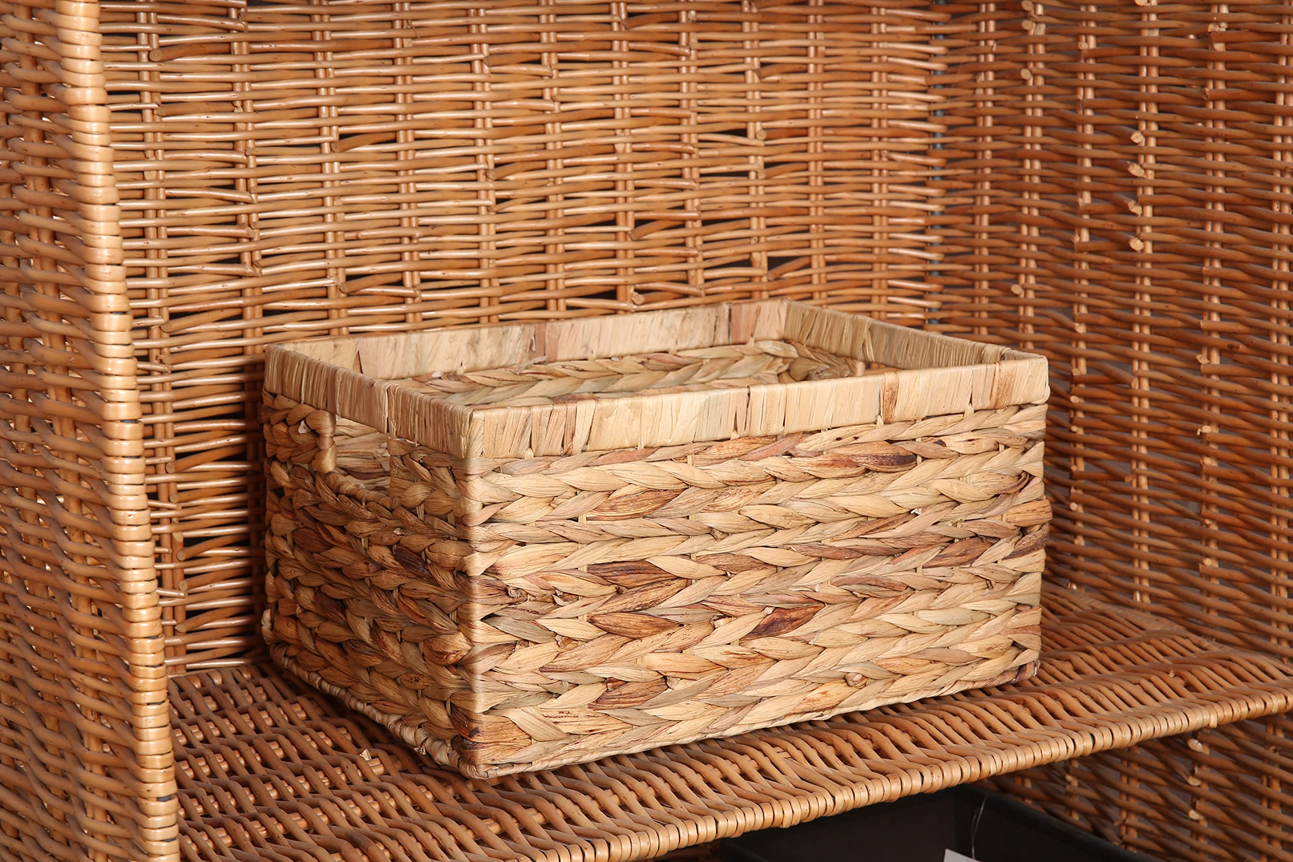 Prostokątne tkane kosze z hiacyntu wodnego z wewnętrznym uchwytem na półki, łazienka, kuchnia, biurko (styl A)
