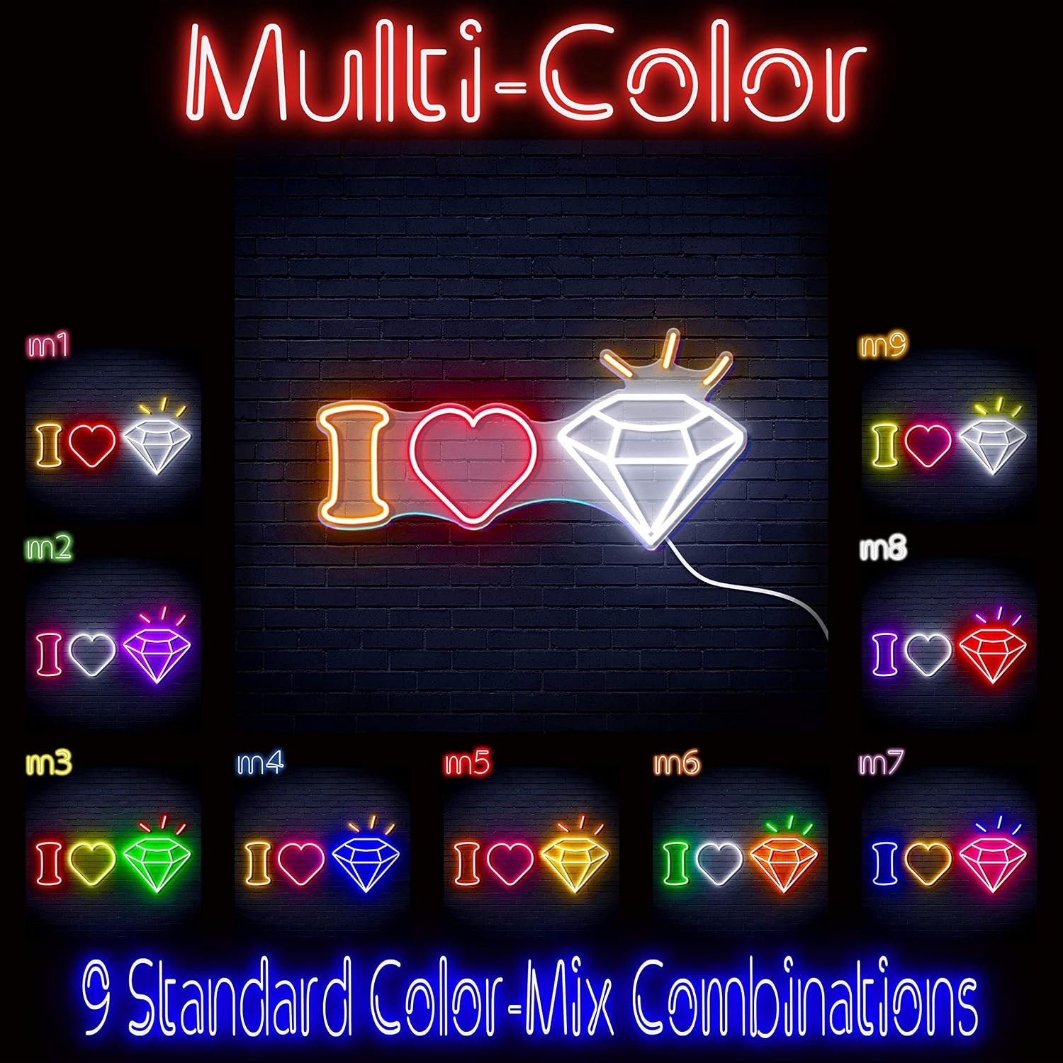 ADVPRO I Love Diamond Extra-Large Ultra-Bright LED Neon Sign - Multi-Color 9 - st16s52-fn-j0016-m9