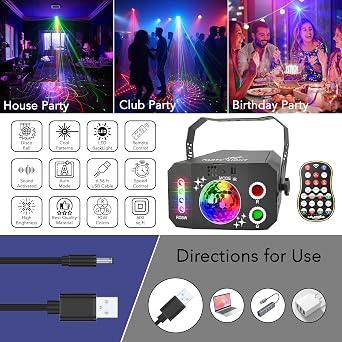 DJ Disco Party Light – Sound Activated RGBW LED Projector with Strobe & Star Ball, Remote Control Stage Lights for Kids, Weddings, Birthdays, Karaoke & Home Parties [Energy Class A+++]