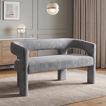Lexicon 54.5" Boucle Upholstered Dining Bench, Fully Assembled, Dark Grey | Modern Curved Accent Bench, Open Back ,Seats for 2, for Dining Room, Entry Hall