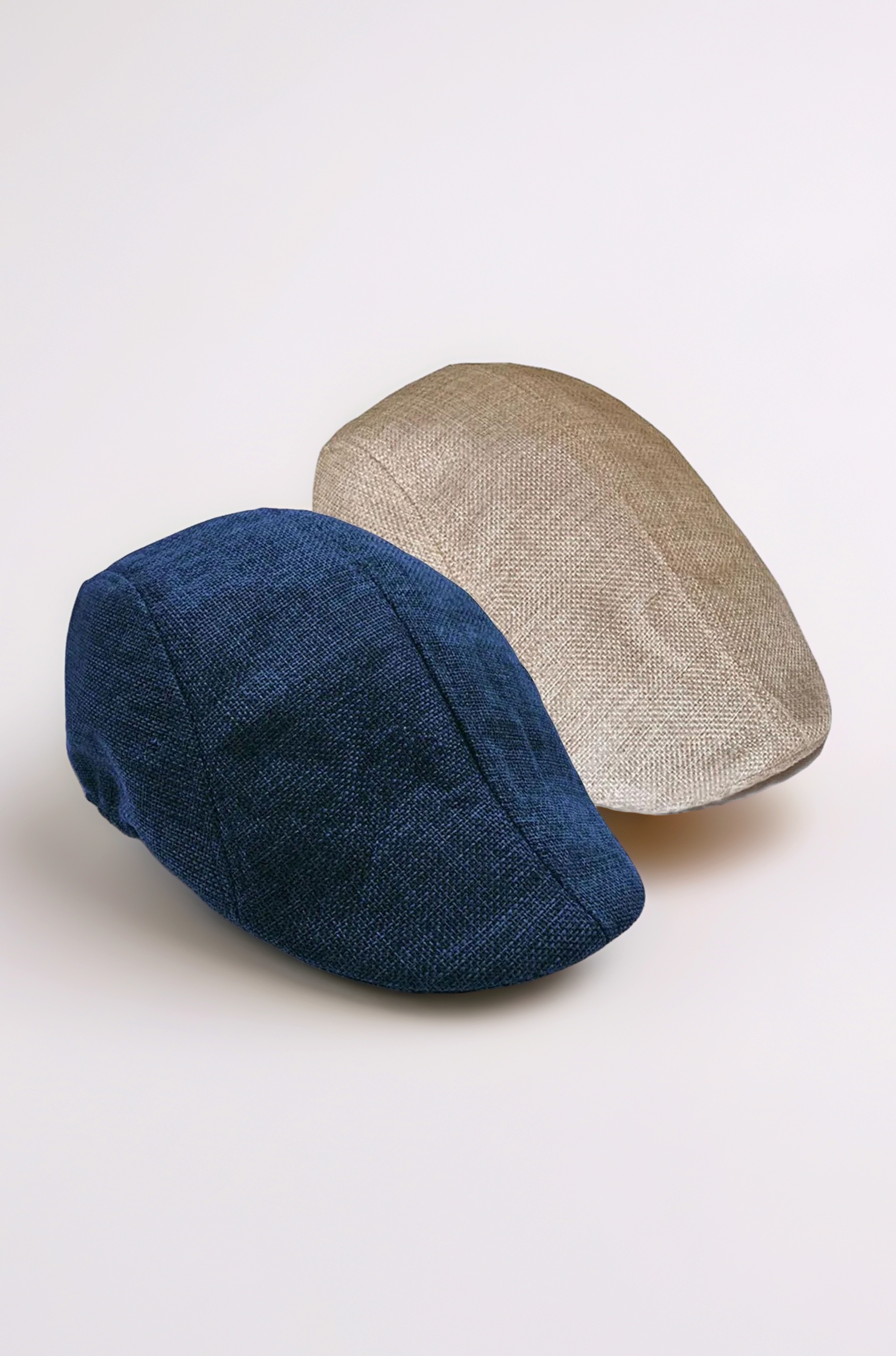 - British Classic Vintage Linen Plain Hard Newsboy Beret Caps Hat for Men- Pack of 2 Combo