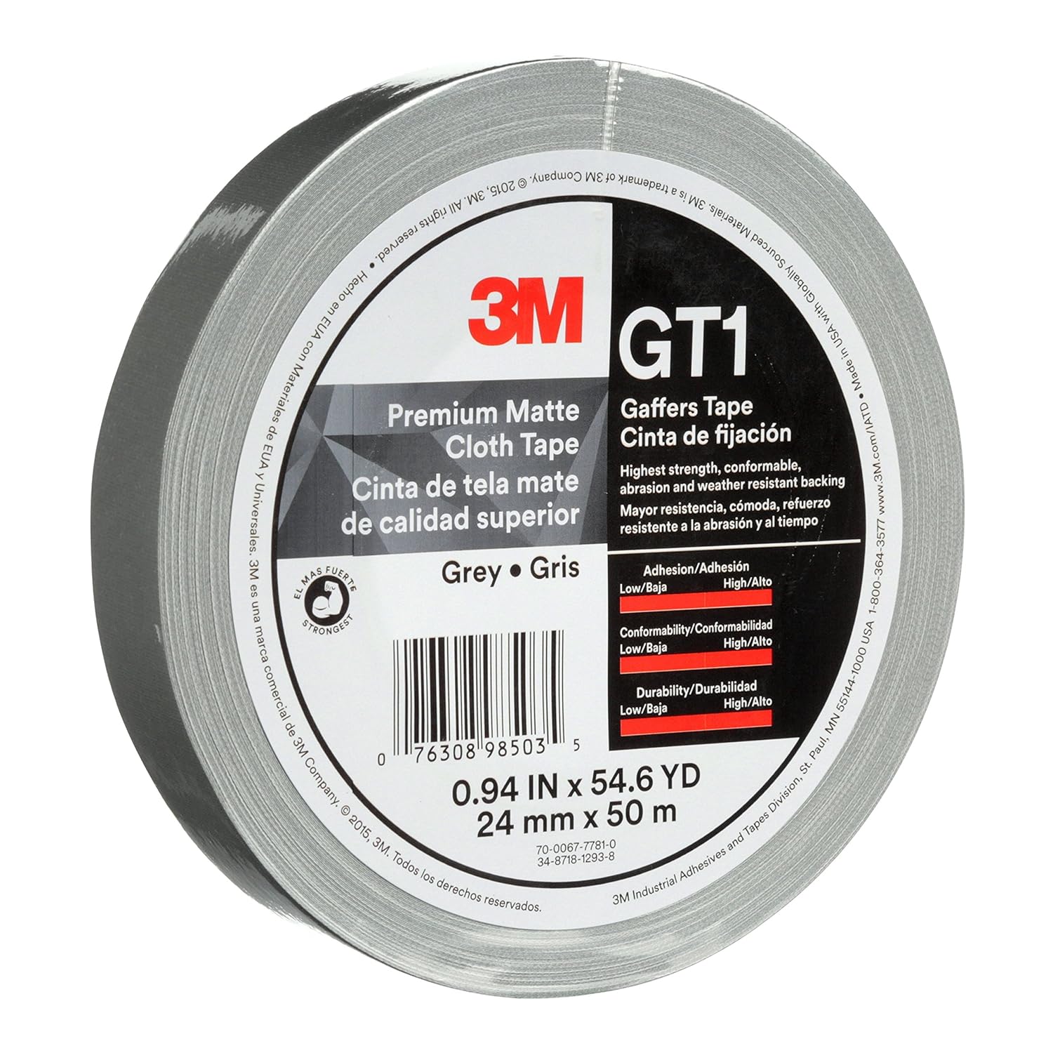 3M 98503 Tape GT1 Grey, 24 mmx50 M 11 mil, Gray