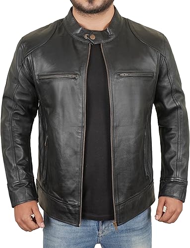 Chaqueta de piel de cordero real para hombre, estilo motociclista, con cremallera, chaquetas de motocicleta para hombre, ropa de abrigo