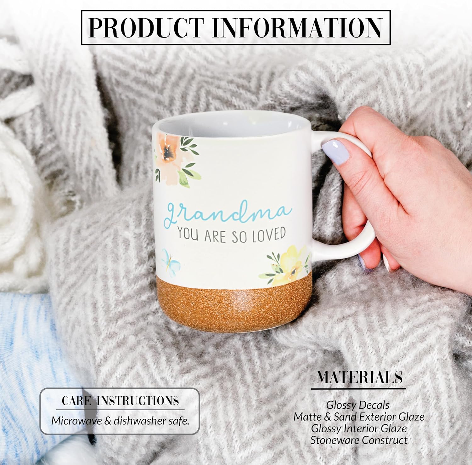 Pavilion Gift Company - Grandma You Are So Loved - 16-ounce Stoneware Mug with Sandy Glazed Bottom, Floral Pattern, Large Handle Coffee Cup, Mother’s Day Gift, Gifts For Grandma, 1 Count - Image 2