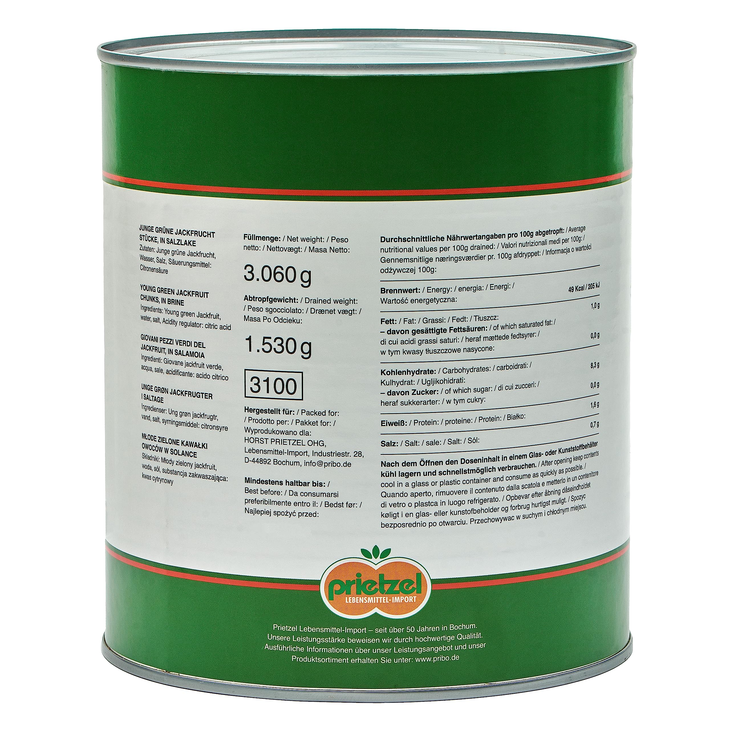 MARCO POLO GRÜNE JACKFRUCHT 6x 1,53 KG Dose Konserve | junge Jackfruit-Stücke | in Salzlake | Obst-Gemüse-Konserven | Fleischersatz Gemüsefleisch | Seitan Tofu Tempeh Alternative