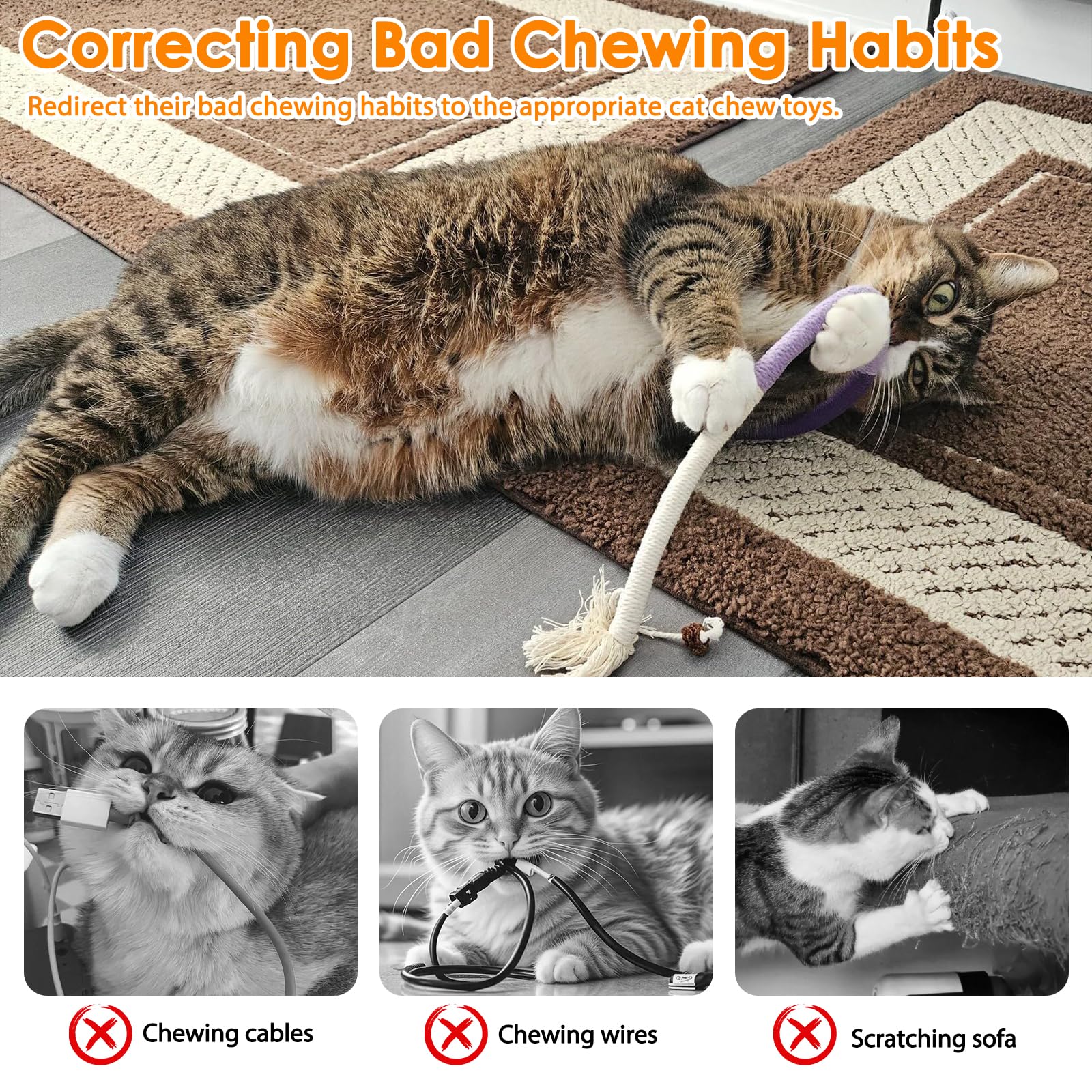 Tocirelo Lot de 6 jouets à mâcher en corde pour chat pour le nettoyage des dents, jouets interactifs pour transférer la mastication des fils, corde en coton avec boule naturelle de vigne d'argent
