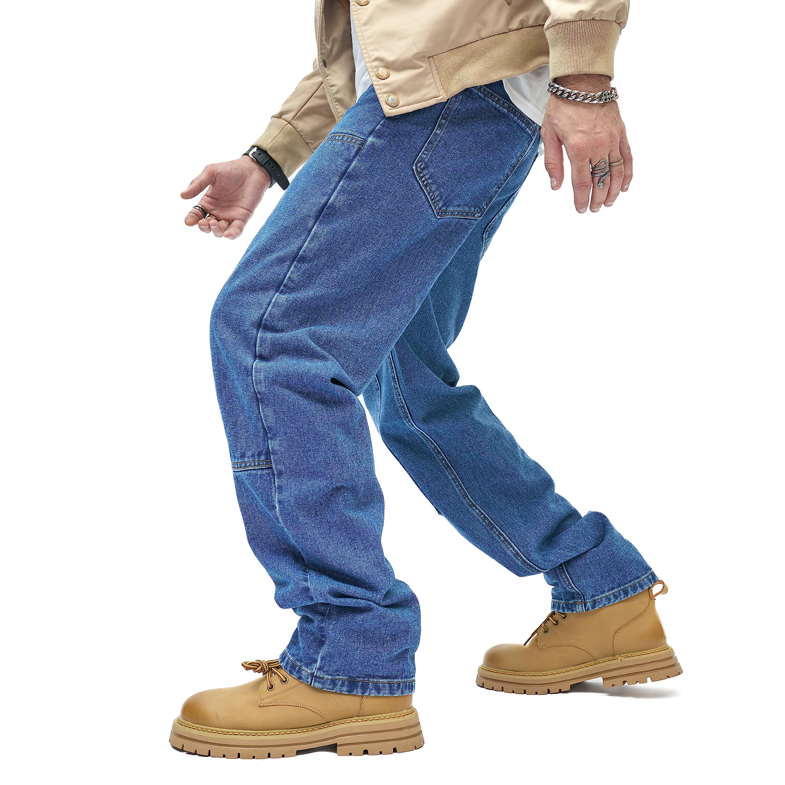 WEIBUMAOYI Pantaloni larghi da uomo, vestibilità comoda, jeans da falegname a gamba dritta lavati oversize, Blu scuro 001, 46