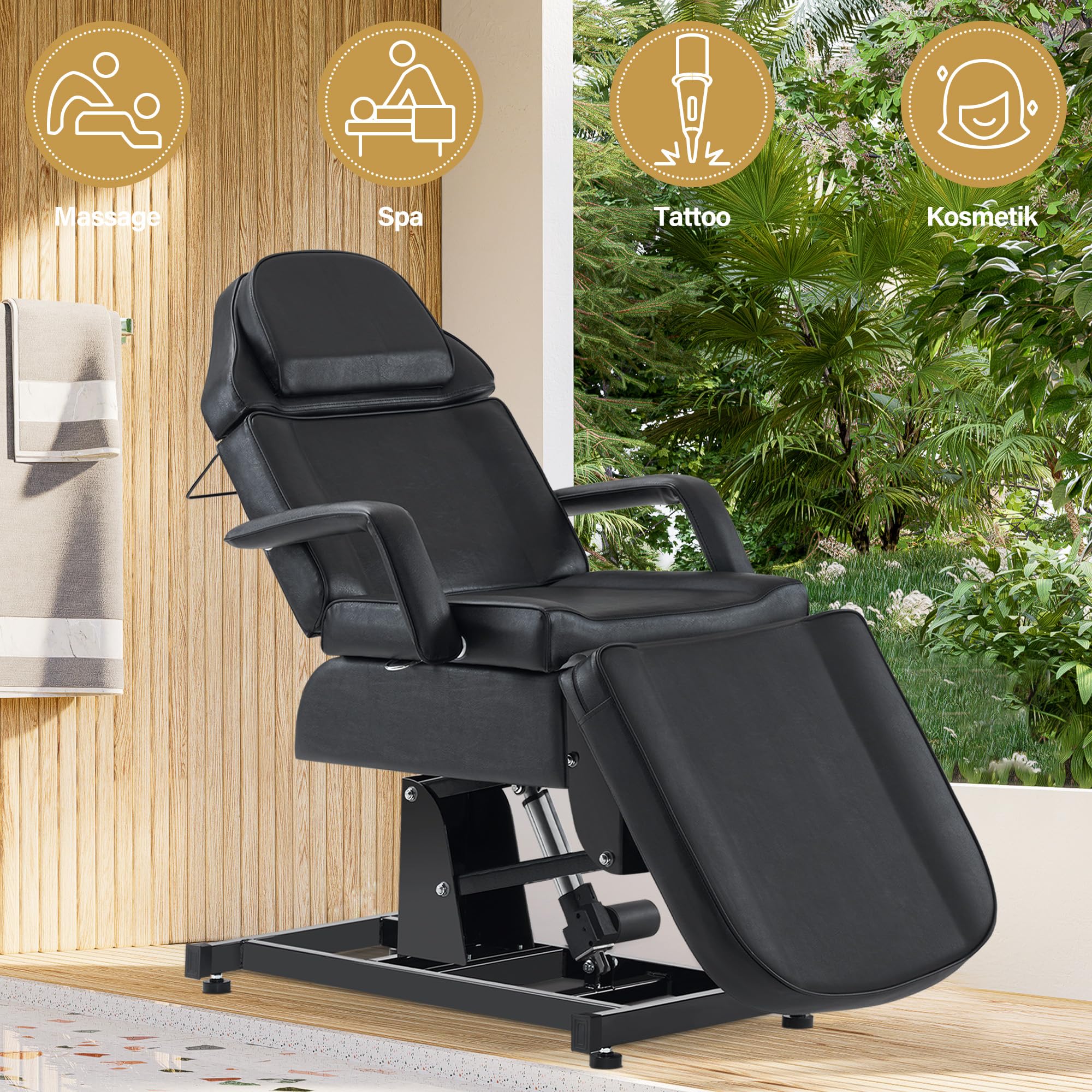 Barberpub Kosmetikliege Elektrisch, Massageliege Klappbar & Höhenverstellbar, Tattoo Liege mit 3 Motoren, Massagetisch für SPA Salon 0751 (Schwarz)
