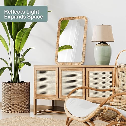 Miniatura 2 de Barnyard Designs Espejo de baño de ratán, marco de mimbre hecho a mano, estilo rústico, estilo granja, espejo bohemio para decoración de pared de