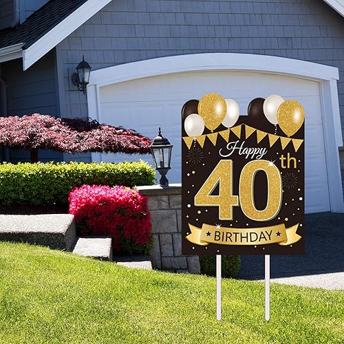 Miniatura 5 de Letrero grande para fiesta de cumpleaños número 40 con estacas y decoraciones de césped al aire libre