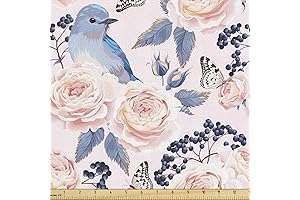 Ambesonne Modern Vintage Fabric by The Yard, Floral Blossoms and Butterflies Decor,...