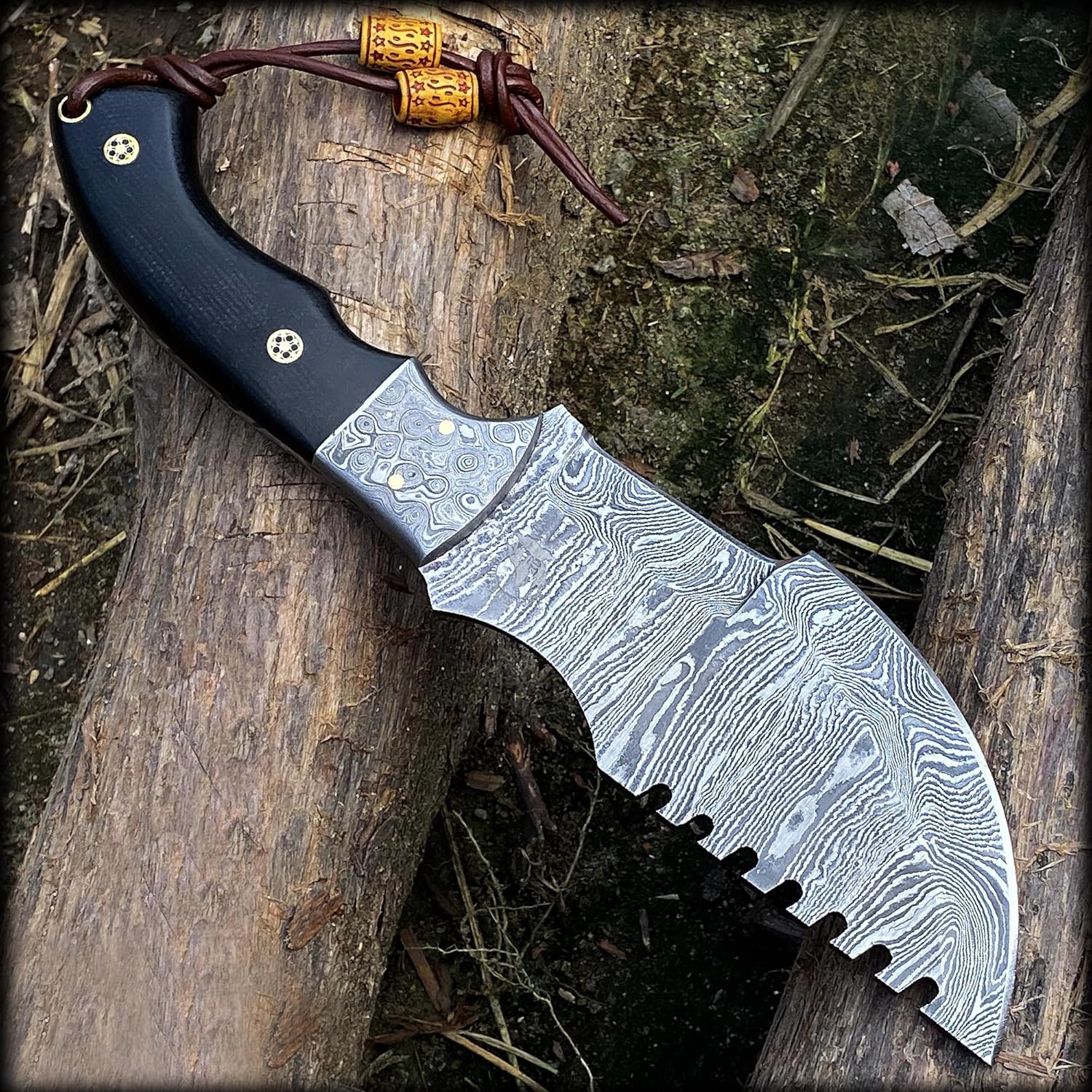 Handmade Damascus Steel BLACK WOLF KNIFE Tracker Knife EDC for Hunting, Bush craft, Camping, Fixed Blade G10 Handle with Cowhide Leather Sheath – BW-4848