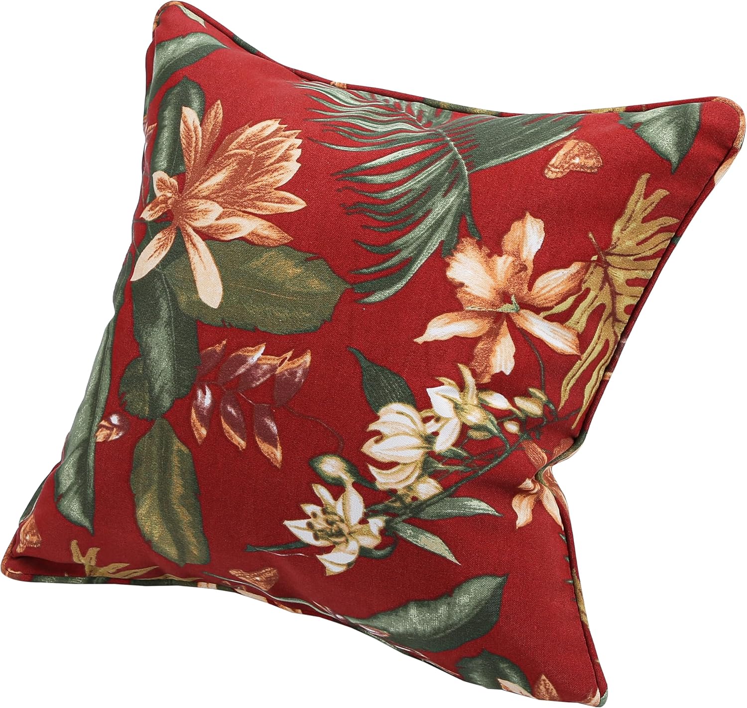 Outdoor Throw Pillow with Insert 18x18 Inch, Set of 2, Piping Edge Waterproof Fade Resistant Decorative Fluffy Pillows for Patio Furniture Chair Bench Couch Sofa - Red Floral