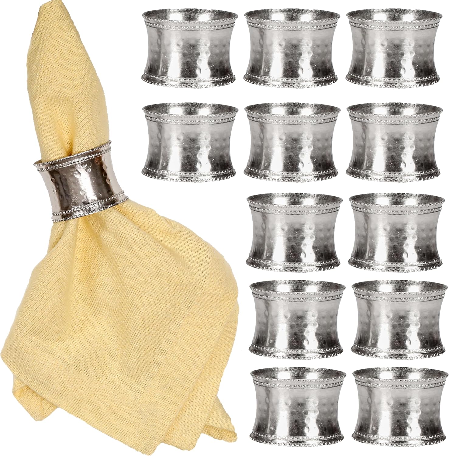 CLEENTABLE Napkin Rings 12 Pcs Decorative Metal Napkin Holder Buckles, Fall Thanksgiving Christmas Napkin Rings, Napkins Rings for Dinner Table Decor, Wedding, Banquet, Party, Easter (Silver)