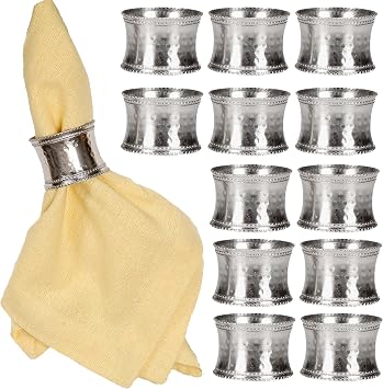 CLEENTABLE Napkin Rings 12 Pcs Decorative Metal Napkin Holder Buckles, Fall Thanksgiving Christmas Napkin Rings, Napkins Rings for Dinner Table Decor, Wedding, Banquet, Party, Easter Silver