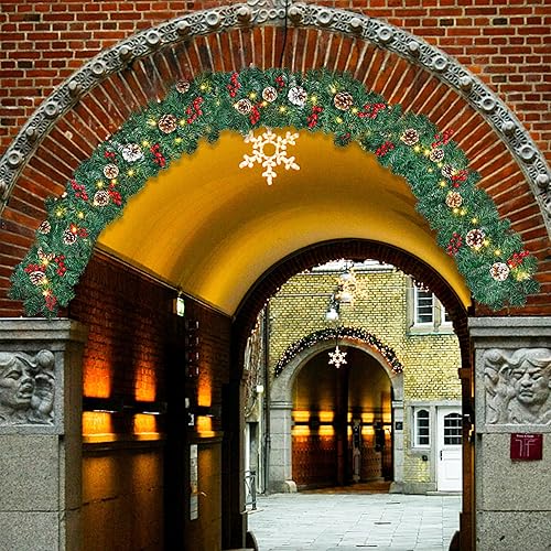 Miniatura 6 de GUOOU Guirnalda de Navidad Iluminada de 9 Pies (2.7 m), Guirnalda de Navidad a Pilas con Luces, Corona Guirnalda Preencendida para Decoraciones