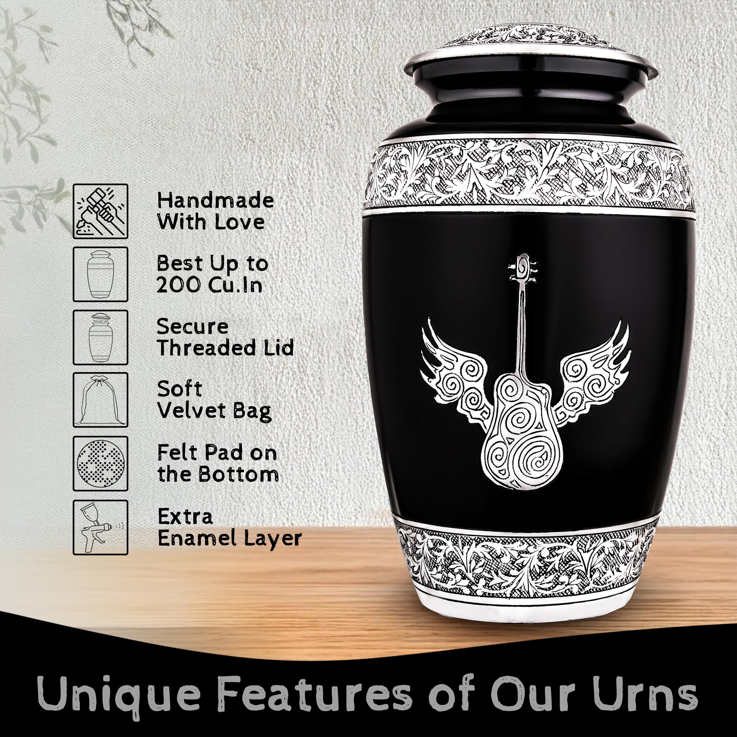 Guitar Urn for Ashes Adult Male - Hand Engraved Urn for Ashes for Women, Urns for Human Ashes Adult Man, Cremation Urns for Human Ashes