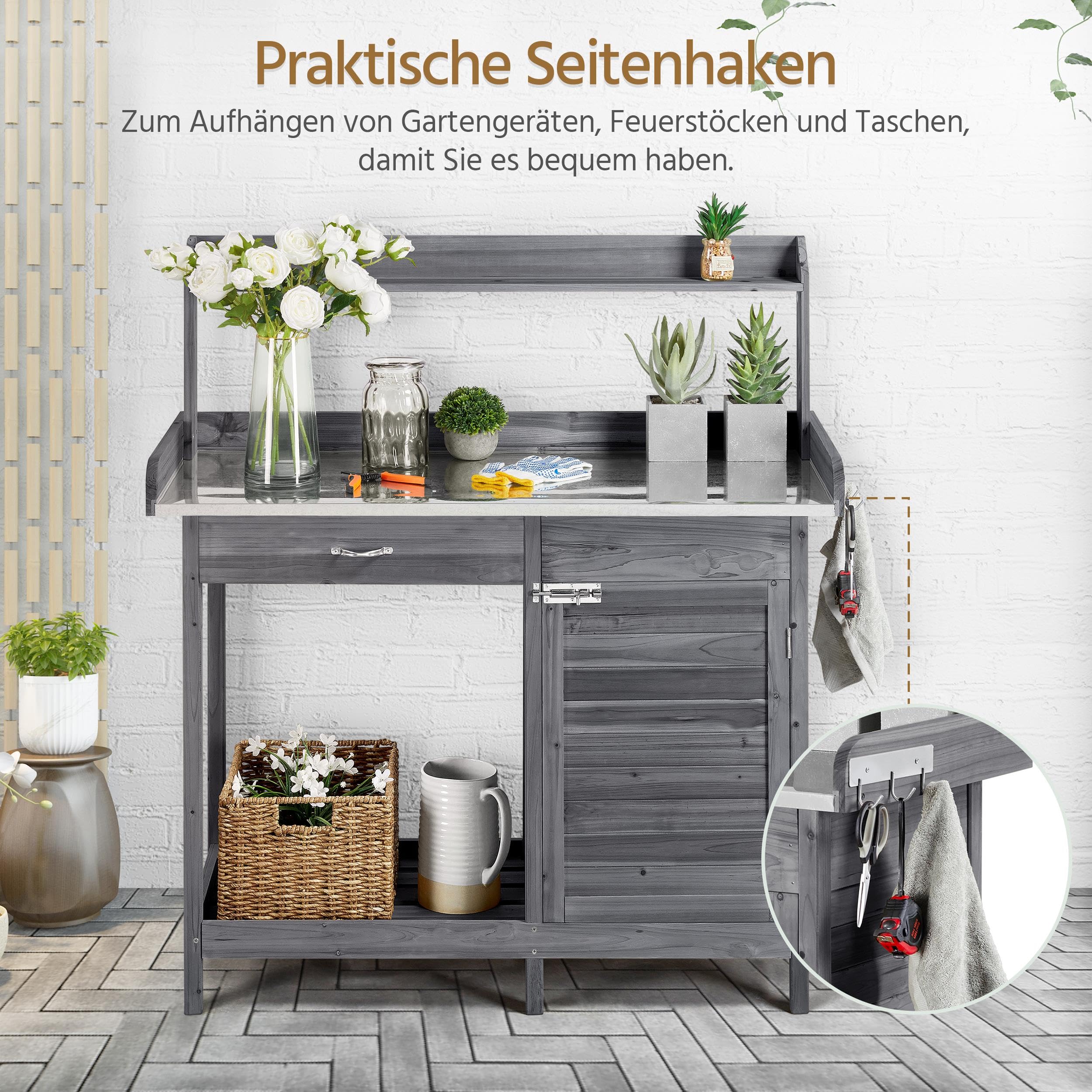 Tavolo Da Giardino In Legno Di Abete Con Ripiani - Naturale Resistente Alle Intemperie