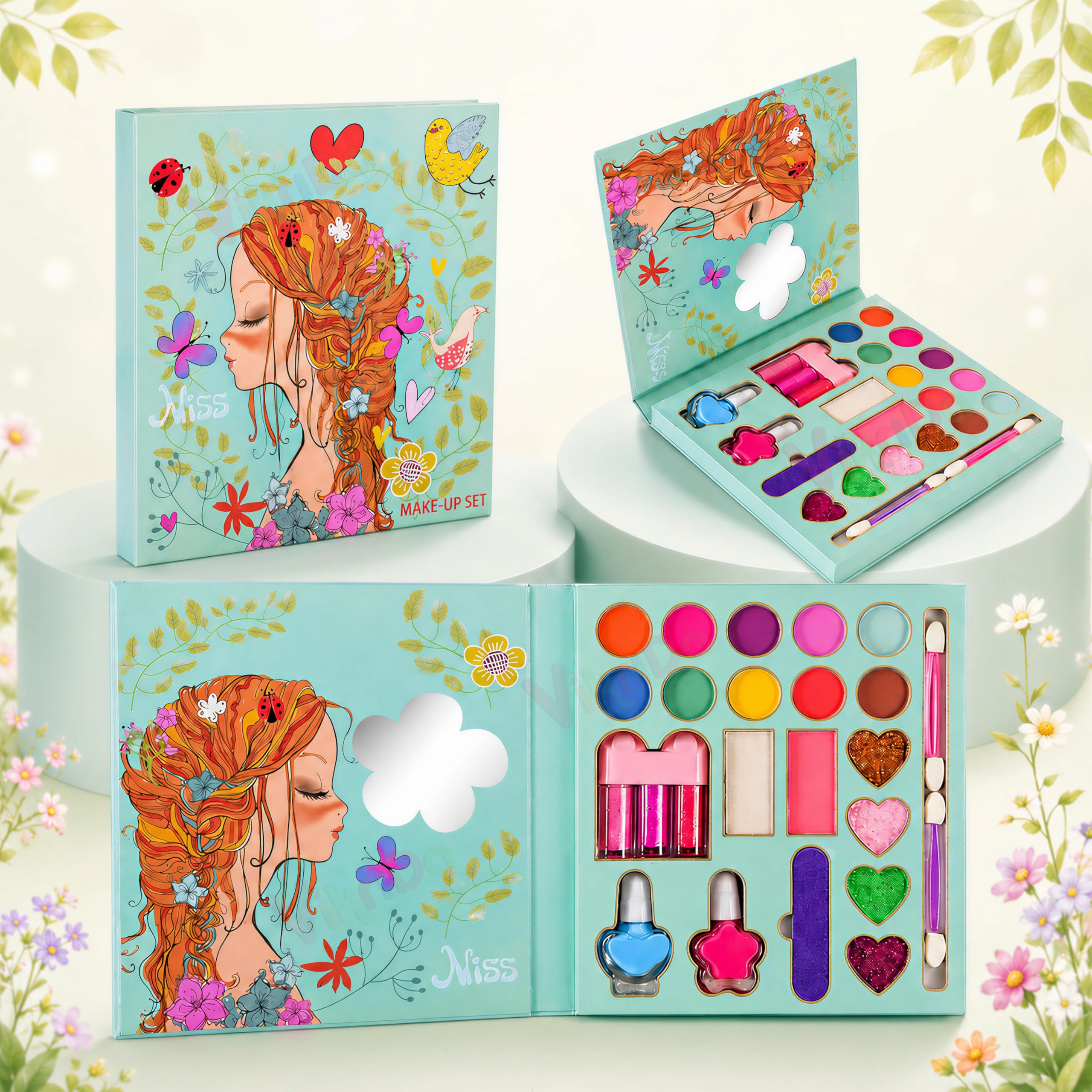 VikriDA Kids Makeup Kit for Girls, Washable Pretend Play Makeup Set with Folding Cosmetic Case, Safe Non-Toxic Children Beauty Toy-image-29
