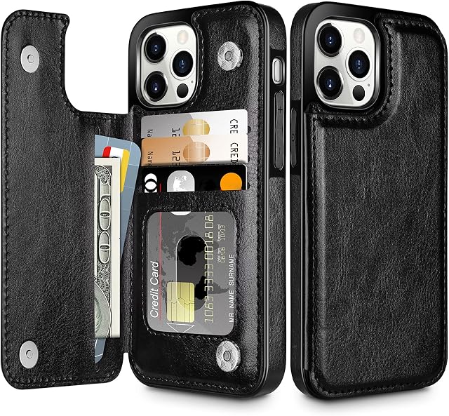 Coolden Compatible with iPhone 13 Pro Max Case Wallet Case Shockproof Case with Card Holder Slot Flip Folio PU Leather Magnetic Closure Protective Case Cover for iPhone 13 Pro Max Phone Case (Black)