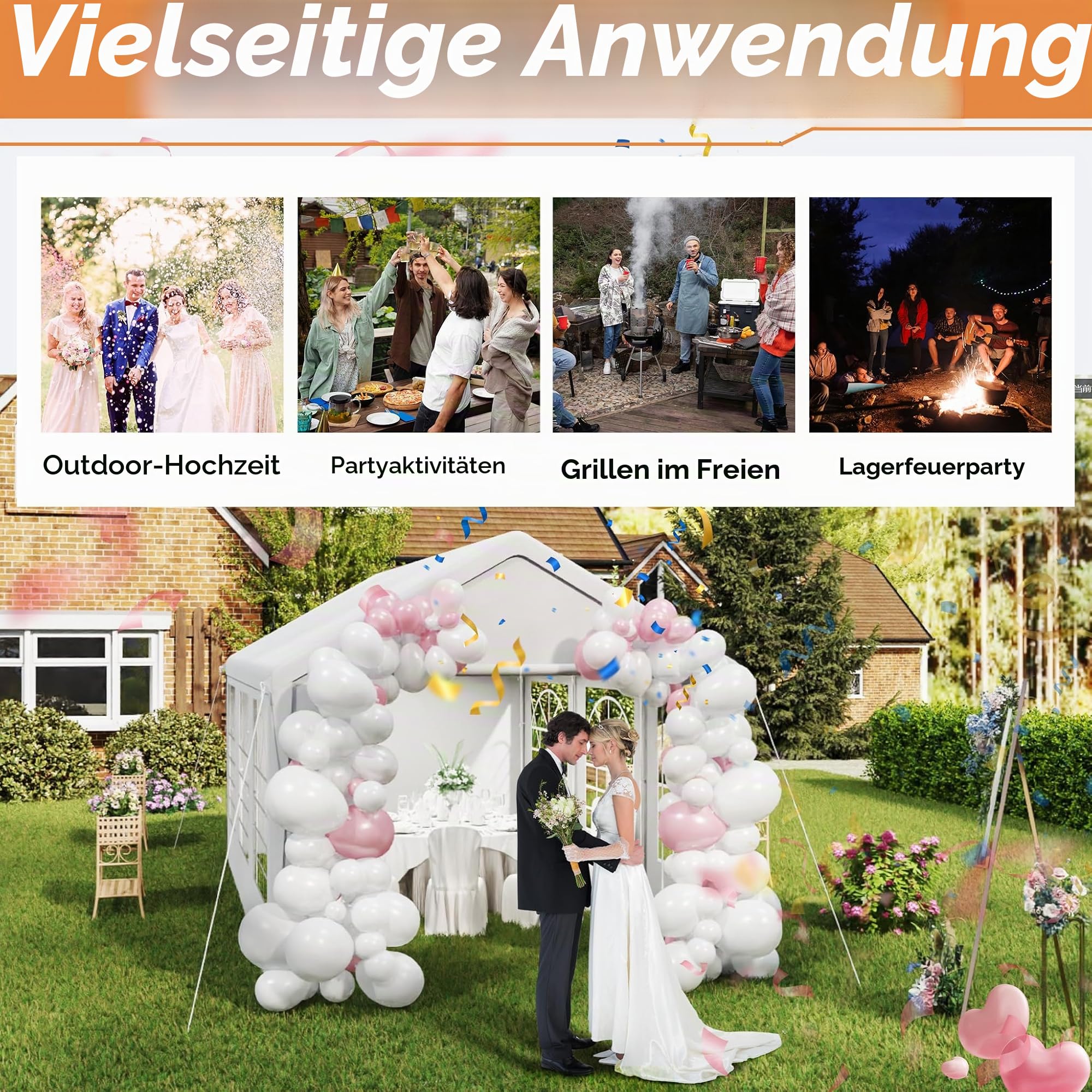 FIVMEN Pavillon Partyzelt 3x6 m mit 4 Abnehmbaren Seitenwänden Wasserdicht Stabil Winterfest Sonnenschutz Gartenpavillon Party Zelt Gartenzelt, Weiß