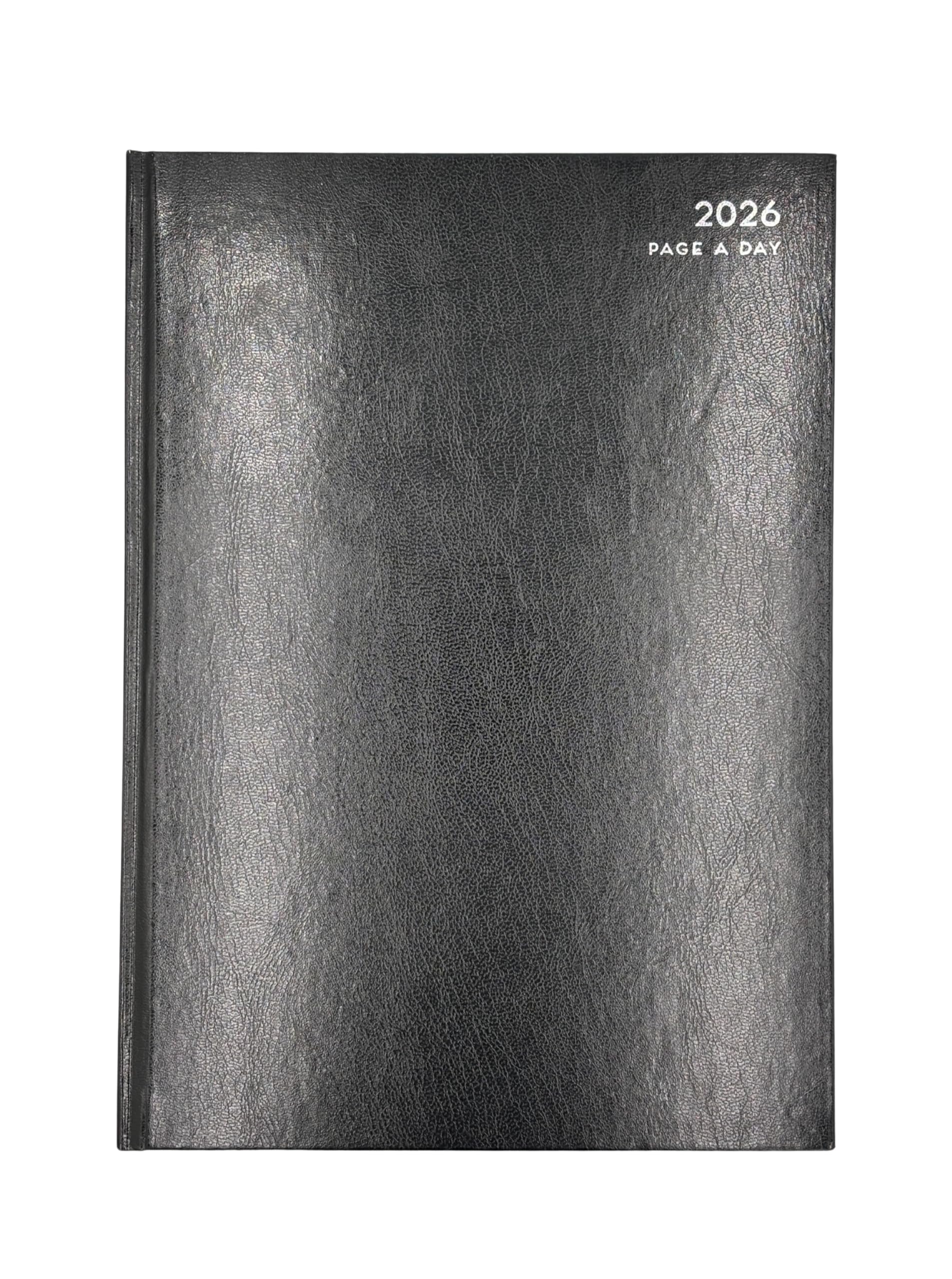 SwiftPick Home A4 Day To Page Diary 2026 Black, Red, Blue | 1 Day Per Page | Daily Planner | Ribbon Page Finder | Calander, Worldmap, Public Holidays, Metric Table, Conversion Table (Black)