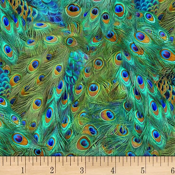 ES486 Peafowl Fabric Peacock Fabric Elizabeth's Studio Exotica 9403