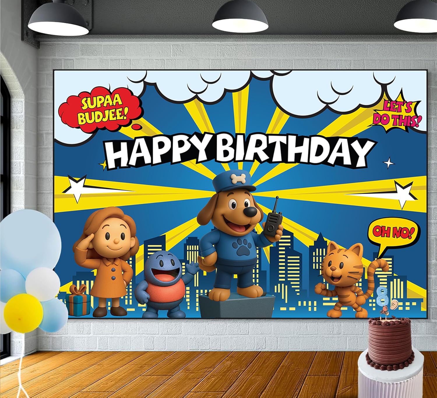Dog Cartoon Man Birthday Decorations 6x4ft Happy Birthday Banner for Party Police Dog Themed Party Supplies Detective Pup Super Hero Decorations Kids Cartoon Comic Hero Police Detective Pup