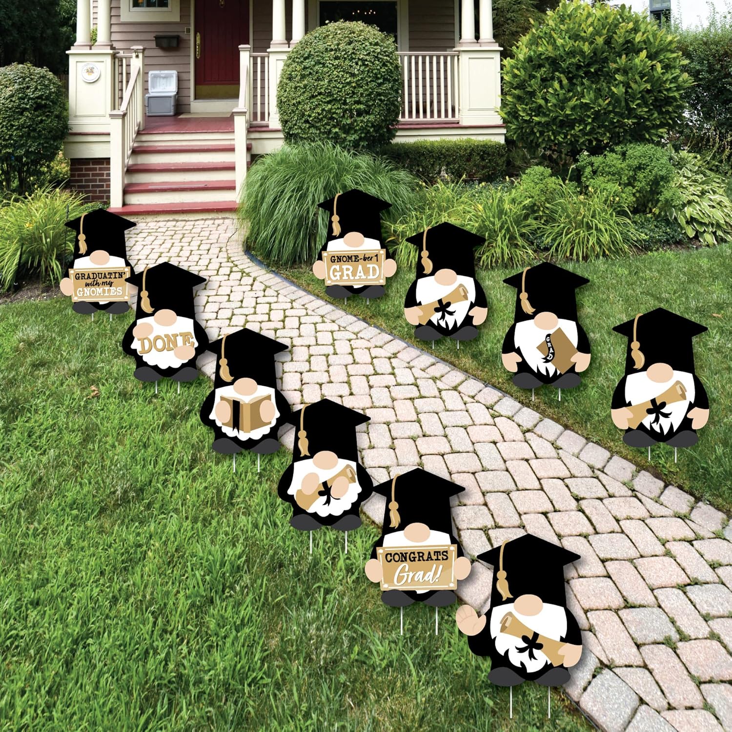 Big Dot of Happiness Grad Gnomes Graduation Lawn Decorations - 10 Piece
