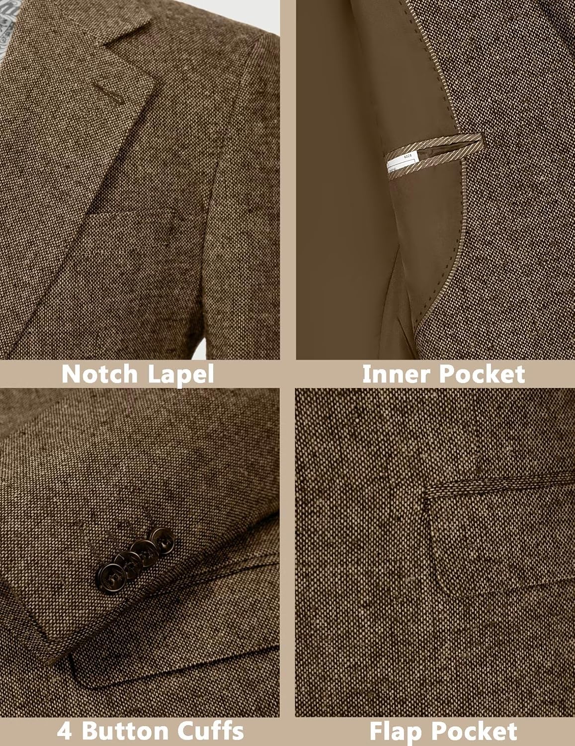 Mens Blazer Retro Herringbone Suit Jacket for Men Slim Fit One Button Business Casual Vintage Sport Coats