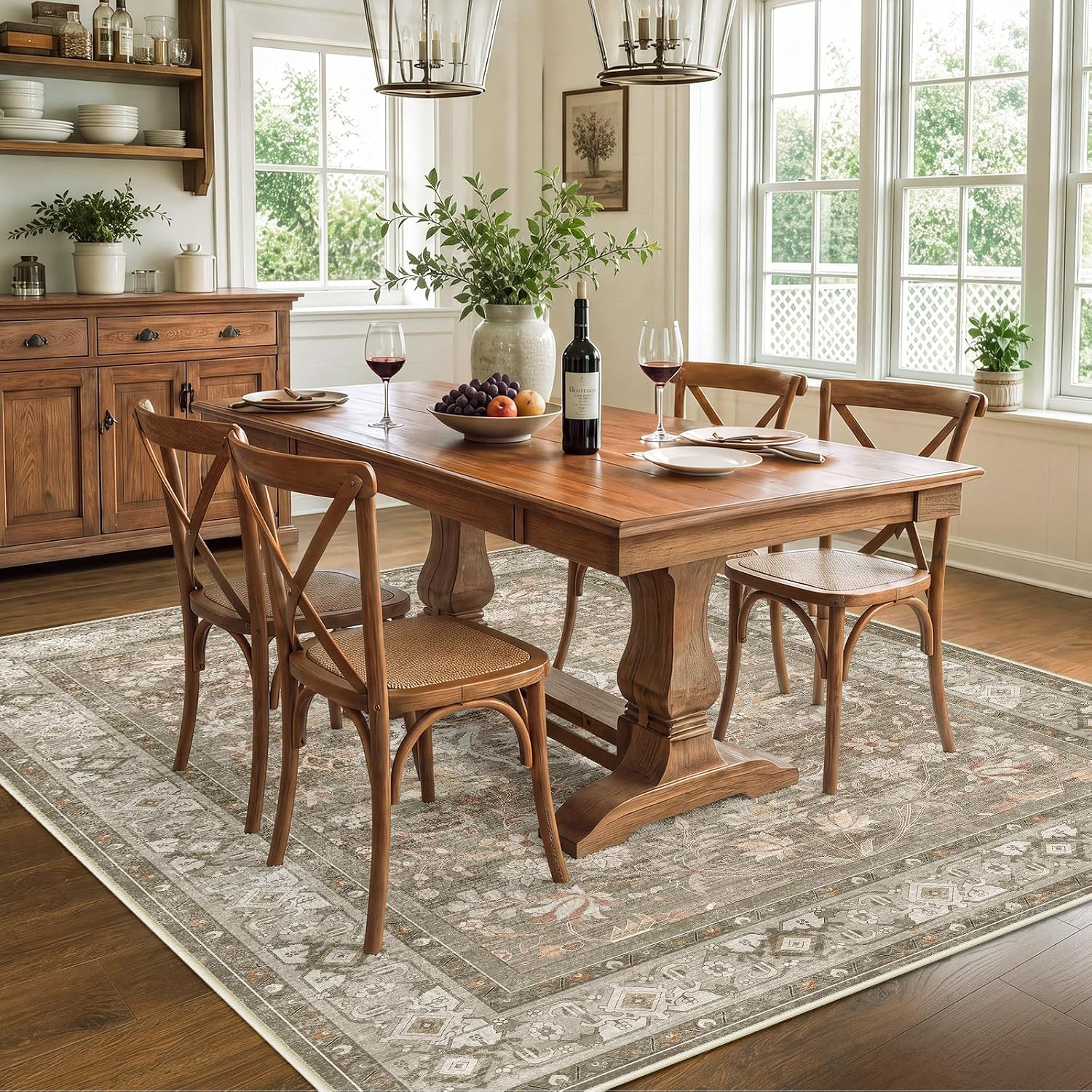  5x7 Area Rug Living Room, Vintage Washable Carpet Vintage Brown thumbnail