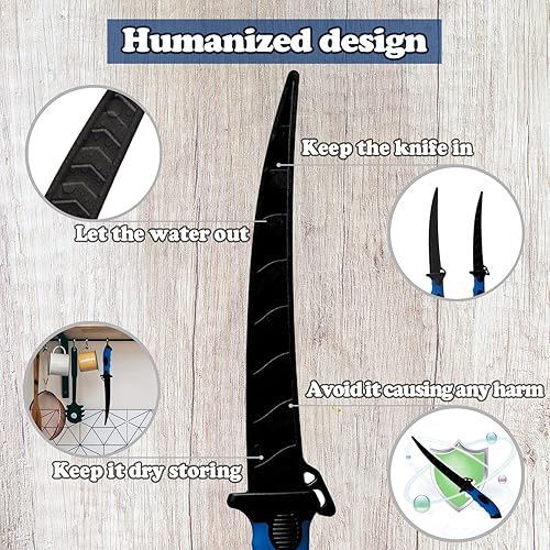 Miniatura 7 de Cuchillo de filete de pescado, juego de cuchillos profesionales de filete de pesca de 7 pulgadas, hoja de acero inoxidable con revestimiento